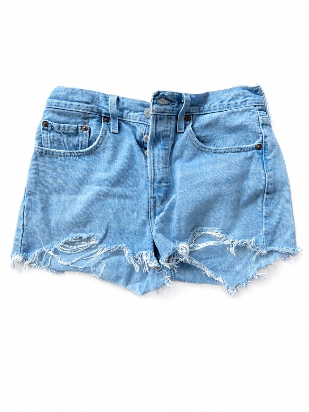 Levi's Light Blue Frayed Denim Cutoff Shorts
